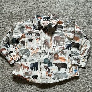 Pink Chicken / Blue Rooster boys button down, animals of Africa, size 3!
